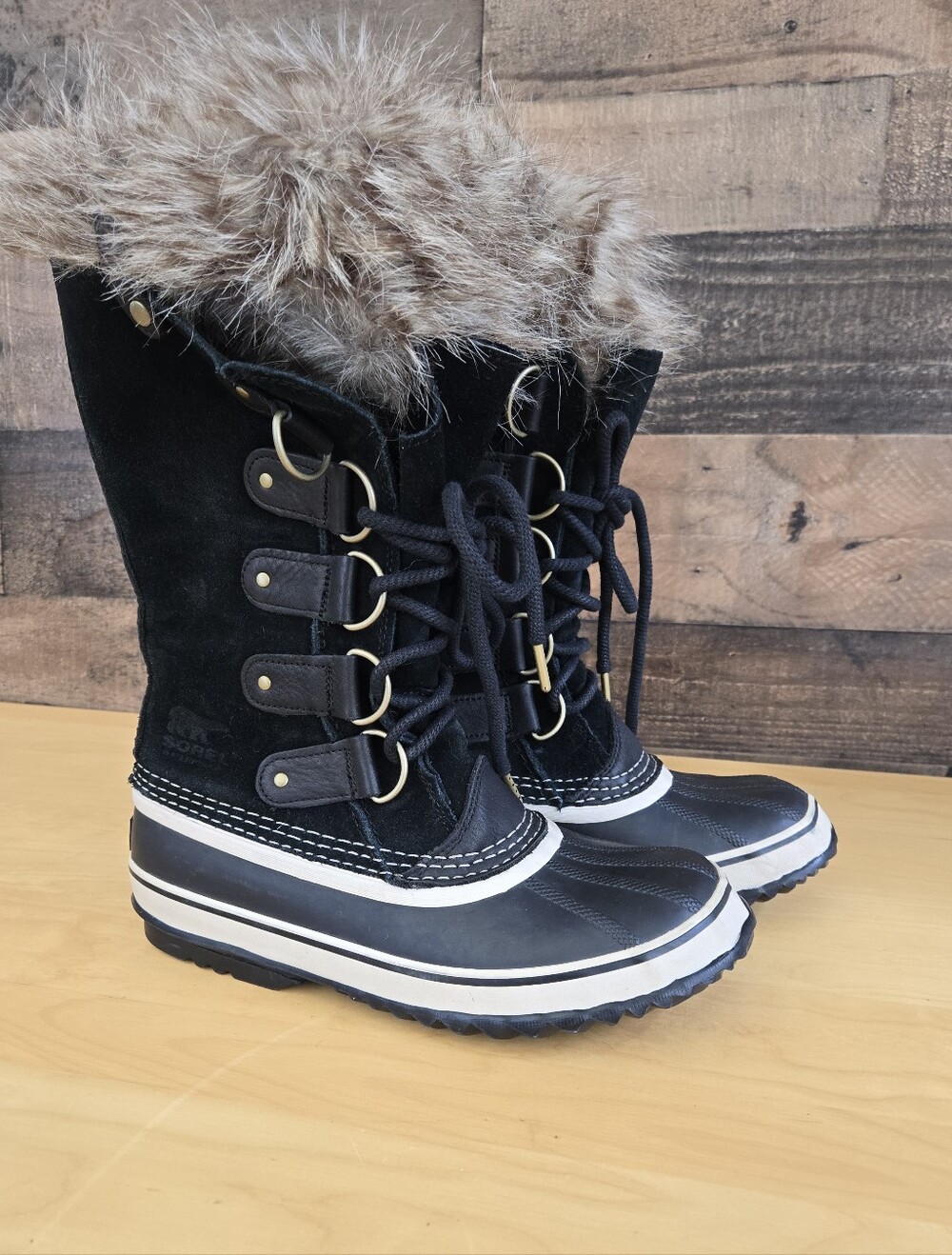 SOREL JOAN OF ARCTIC WATERPROOF SNOW BOOTS BLACK/ STONE WOMEN'S SIZE 9